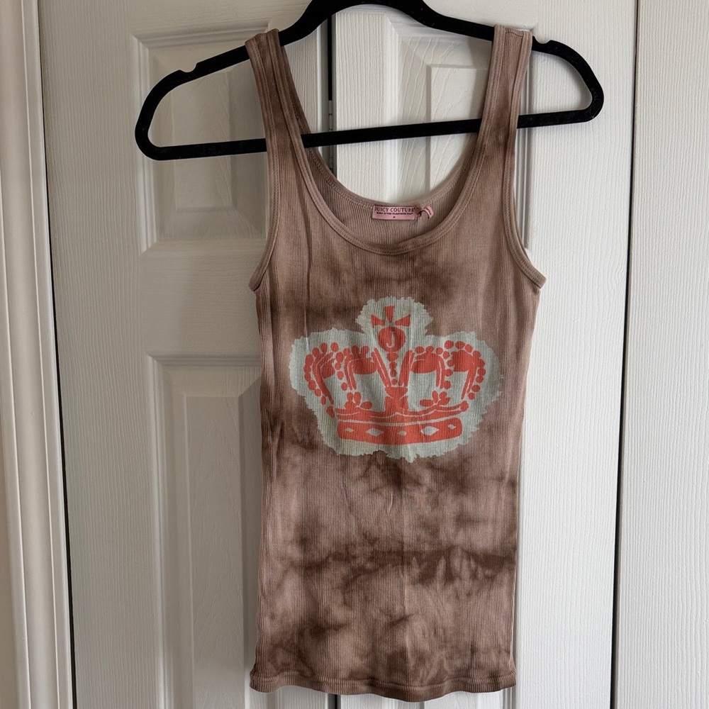 Y2K Juicy Couture Taupe Brown Tie-Dye Ribbed Tank